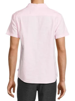Vintage Summer Linen|Spread Collar Solid Shirt Pink