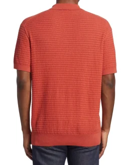 Saks Fifth Avenue Cashmere|Square Weave Polo Shirt Ginger