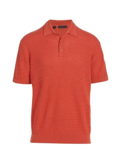 Saks Fifth Avenue Cashmere|Square Weave Polo Shirt Ginger