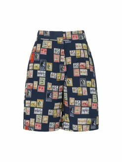 Women Victoria Beckham Stamp Print Flat Front Shorts