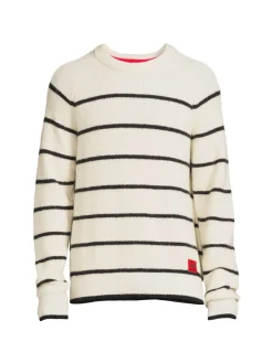 HUGO Sweaters|Stom Striped Raglan Sleeve Wool Blend Sweater White Black