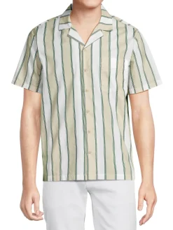 Onia Casual Button-Down Shirts|Striped Camp Shirt Beige Multicolor