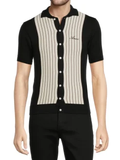 Amiri Cashmere|Striped Cashmere Blend Shirt Black White