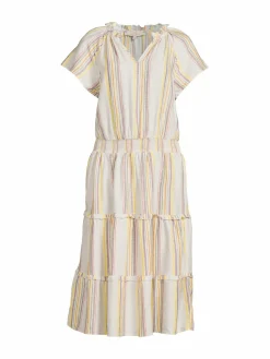 Women Casa Cabana Striped Linen Blend Blouson Dress