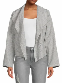 Women Max Studio Striped Linen Blend Open Front Jacket