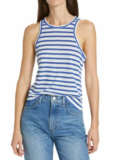 Women Frame Striped Linen Tank