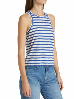 Women Frame Striped Linen Tank