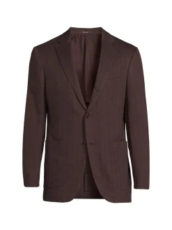 ZEGNA Blazers & Sportcoats|Striped Wool Blend Blazer Burgundy