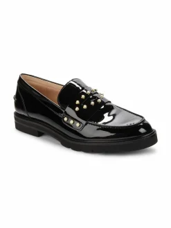 Stuart Weitzman Studded Patent Leather Penny Loafers