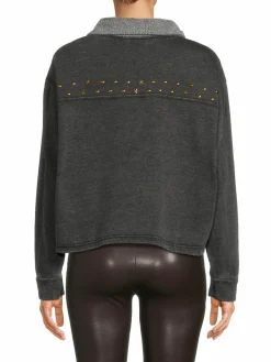Women Vintage Havana Studded Shirt Jacket