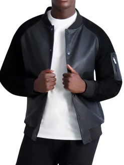 Karl Lagerfeld Paris Coats & Jackets|Suede Leather Bomber Jacket Black