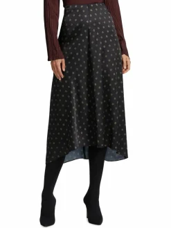 Women Vince Sun-Dot Satin Midi Skirt