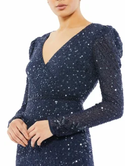 Women Mac Duggal Surplice Sequin Midi Dress