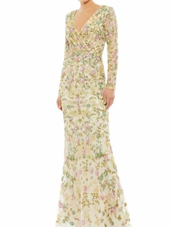 Women Mac Duggal Surplice Sequin Trumpet Gown