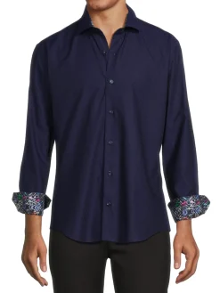 Bertigo Casual Button-Down Shirts|Swiss Dot Contrast Sport Shirt Navy