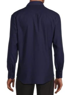 Bertigo Casual Button-Down Shirts|Swiss Dot Contrast Sport Shirt Navy
