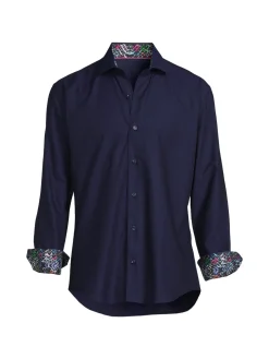 Bertigo Casual Button-Down Shirts|Swiss Dot Contrast Sport Shirt Navy