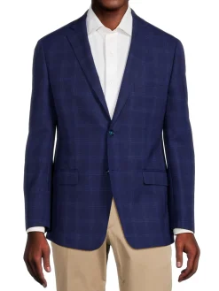 Robert Graham Blazers & Sportcoats|Tailored Fit Checked Wool Blend Blazer Blue