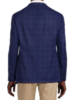 Robert Graham Blazers & Sportcoats|Tailored Fit Checked Wool Blend Blazer Blue