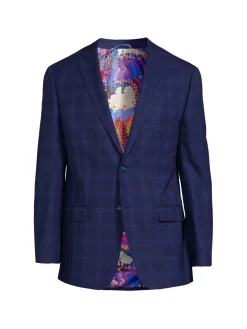 Robert Graham Blazers & Sportcoats|Tailored Fit Checked Wool Blend Blazer Blue