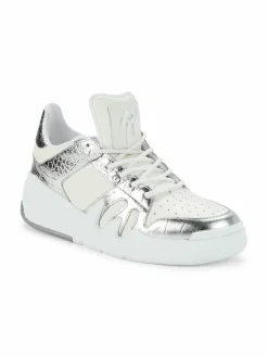 Giuseppe Zanotti Talon Leather & Embossed Metallic Leather Sneakers