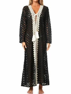 Women La Moda Clothing Tassled Chevron Pattern Cover Up