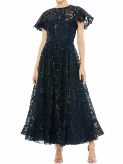 Women Mac Duggal Tea Length Sequin A Line Gown