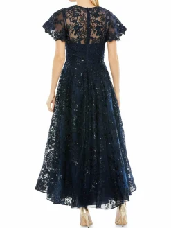 Women Mac Duggal Tea Length Sequin A Line Gown