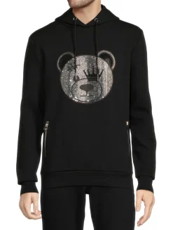 Bertigo Activewear|Teddymax Rhinestone Pullover Hoodie Black