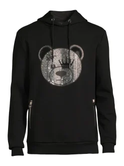 Bertigo Activewear|Teddymax Rhinestone Pullover Hoodie Black