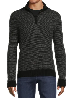 Saks Fifth Avenue Sweaters|Textured Cashmere Quarter Zip Sweater Black