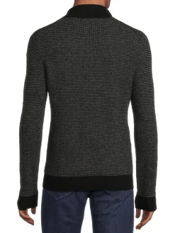 Saks Fifth Avenue Sweaters|Textured Cashmere Quarter Zip Sweater Black