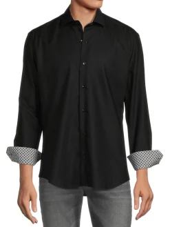 Bertigo Casual Button-Down Shirts|Textured Long Sleeve Shirt Black