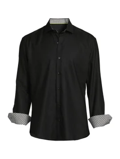 Bertigo Casual Button-Down Shirts|Textured Long Sleeve Shirt Black