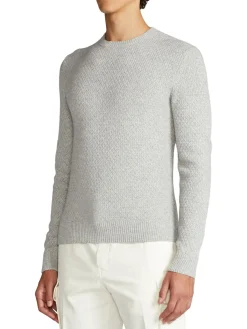 Ralph Lauren Purple Label Cashmere|Textured Long-Sleeve Sweater Grey