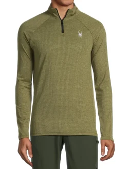 Spyder Sweatshirts & Hoodies|Textured Ribbed Zip Up Pullover Deep Olive