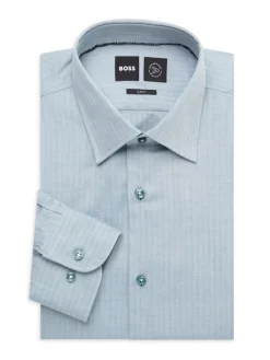 BOSS Dress Shirts|Textured Slim Fit Dress Shirt Green