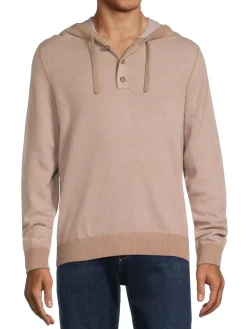 Vince Cashmere|Textured Wool & Cashmere Hoodie Camel