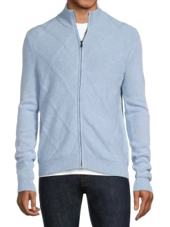 Malo Cashmere|Textured Wool & Cashmere Zip Cardigan Ice Blue