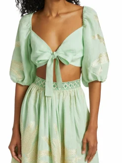 Women Emporio Sirenuse Thaia Cropped Knotted Puff-Sleeve Top