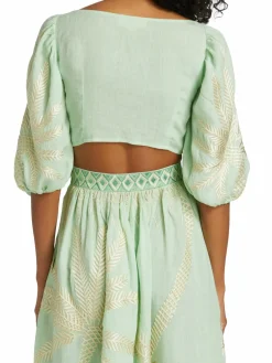 Women Emporio Sirenuse Thaia Cropped Knotted Puff-Sleeve Top