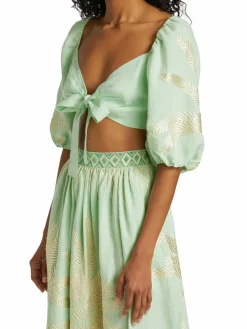 Women Emporio Sirenuse Thaia Cropped Knotted Puff-Sleeve Top