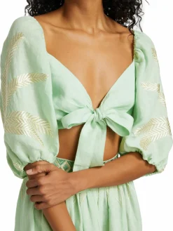 Women Emporio Sirenuse Thaia Cropped Knotted Puff-Sleeve Top