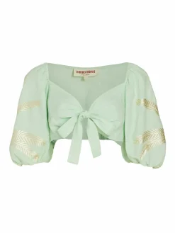Women Emporio Sirenuse Thaia Cropped Knotted Puff-Sleeve Top