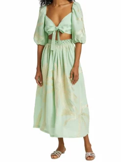 Women Emporio Sirenuse Thaia Cropped Knotted Puff-Sleeve Top