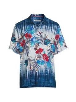 Tommy Bahama Casual Button-Down Shirts|Tide Pool Royale Short Sleeve Silk Button Down Shirt Blue Allure