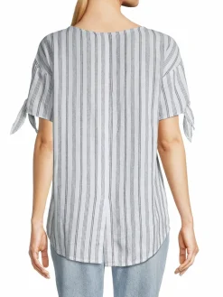 Women Ellen Tracy Tie Sleeve Linen-Blend Top