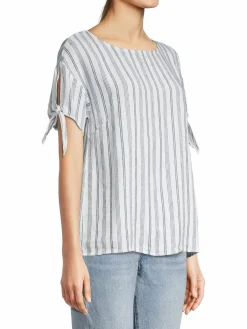 Women Ellen Tracy Tie Sleeve Linen-Blend Top