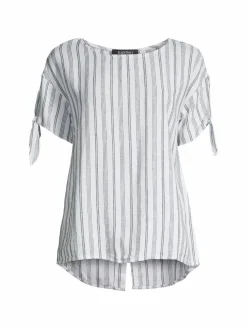Women Ellen Tracy Tie Sleeve Linen-Blend Top