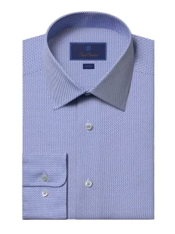 David Donahue Dress Shirts|Trim-Fit Geometric Dress Shirt Blue